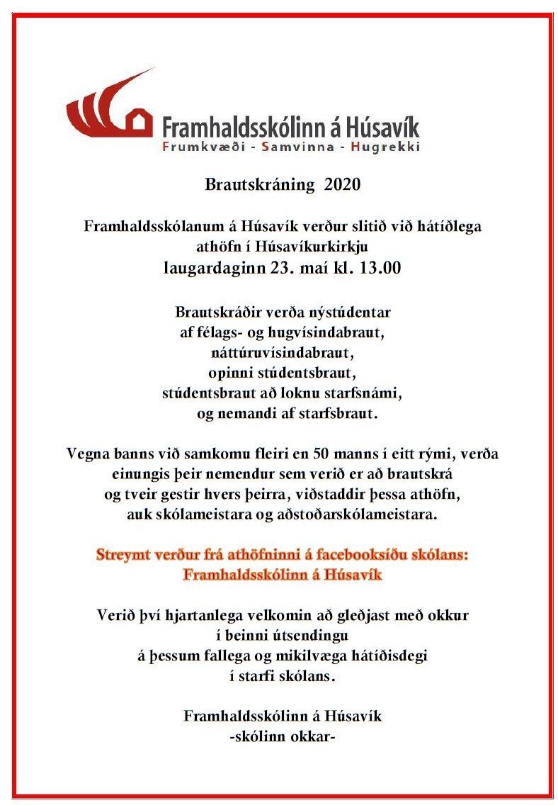 Brautskráning 2020 fer fram laugardaginn 23.maí