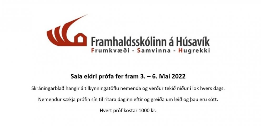 Sala eldri prófa fer fram 3. - 6. maí