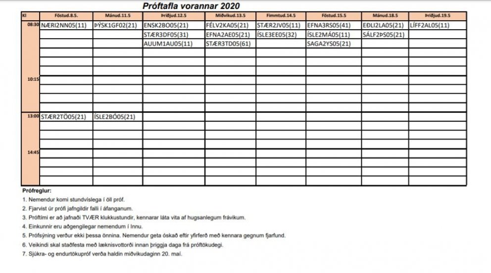 Upplýsingar vegna prófatíðar