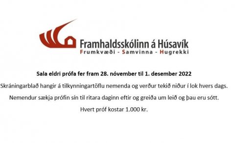 Sala eldri prófa fer fram 28. nóvember til 1. desember