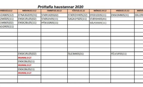 Fyrirkomulag lokaprófa á haustönn 2020